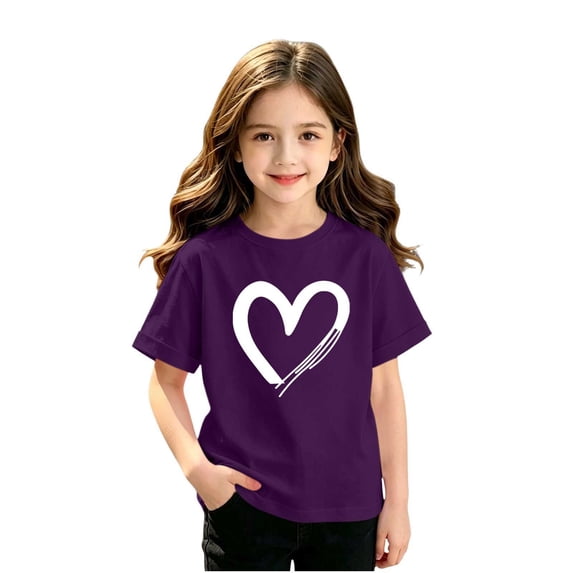 Zpanxa Girls T Shirts Heart Graphic Crew Neck Short Sleeve Summer Casual Tee