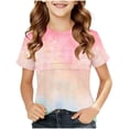 thumbnail image 1 of Zpanxa Girls T Shirts Ombre Print Crew Neck Short Sleeve Summer Casual Tee, 1 of 5