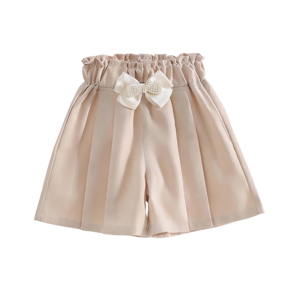 Zpanxa Girls Pleated Shorts Kids Solid Color Casual Fashion Versatile Wide Leg Skirt Shorts Ruched Beige 4 Years