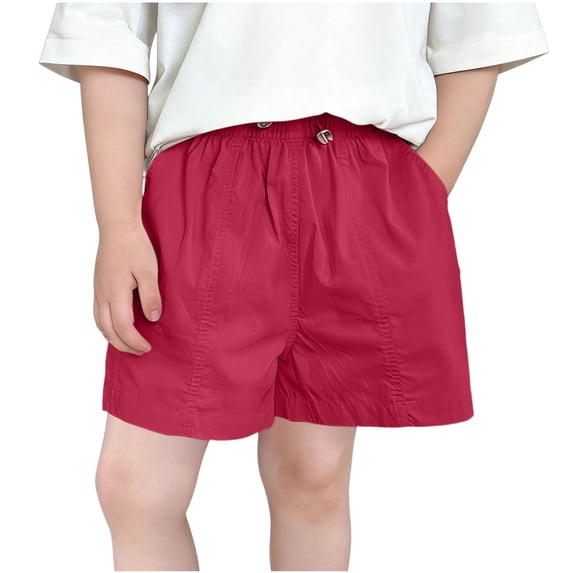 Zpanxa Girls Pleated Shorts Kids Solid Color Elastic Waist Shorts with Pockets Ruched Red 14 Years