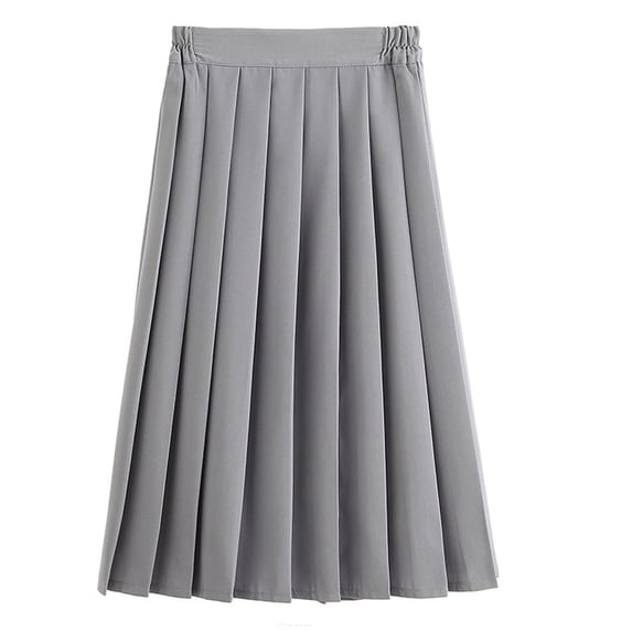Zpanxa Girls Skirts Girls' Elastic Waist Mid-Length Pleated Solid College Student Uniform Skirts Gray 4XL