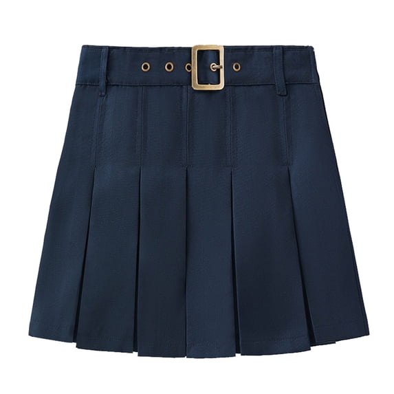 Zpanxa Girls Skirts Kids Girls Skirt Uniform Half Pleated Plain Elastic Waist Student Short Skirts Navy 9 Years