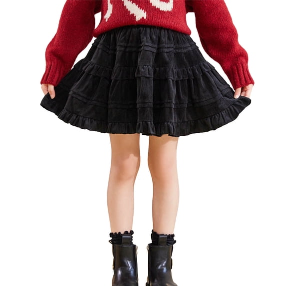 Zpanxa Girls Ruffle Skirt Performance Short Plain Velvet Lace Puffy Elastic Waist Festival Cake Skirts
