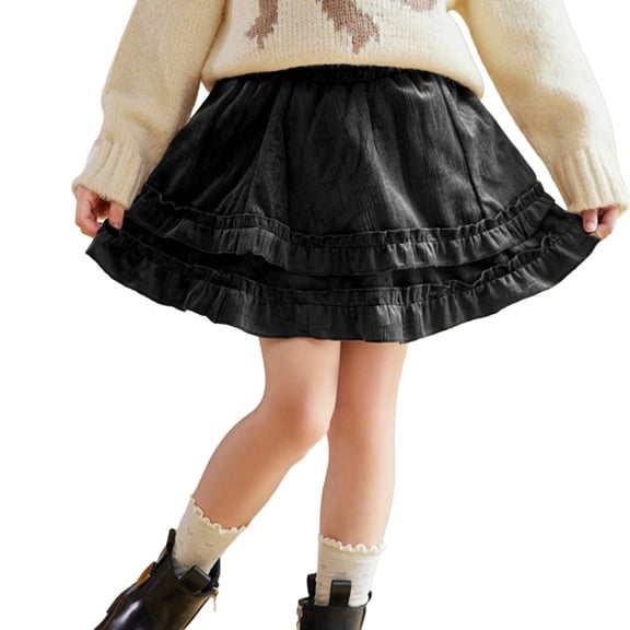 Zpanxa Girls Summer Clothes Kids Girls Skirt Performance Short Plain Velvet Lace Puffy Elastic Waist Festival Cake Skirts Black 3 Years