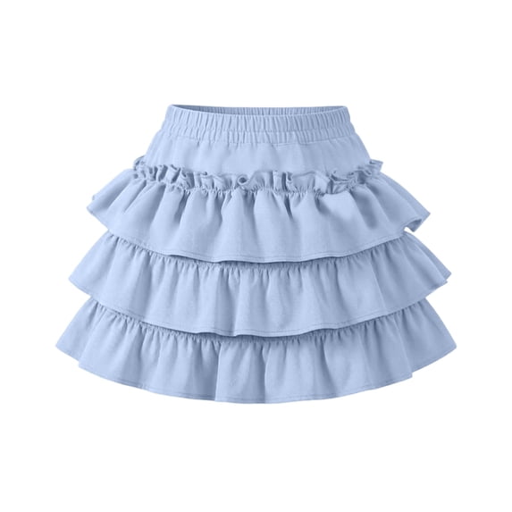Zpanxa Girls Summer Clothes Kids Girls Skirt Sports Mini Tier Ruffle Plain Elastic High Waist Casual Skirts Blue 9 Years