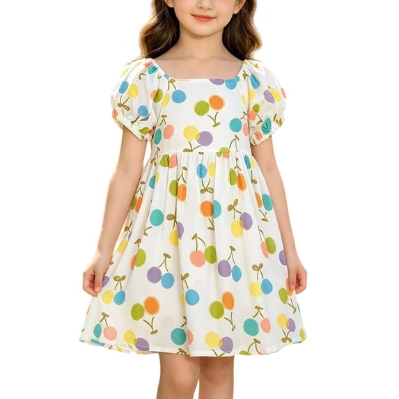 Zpanxa Girls Summer Dress Girl's Casual Dress Floral Print Short Sleeve Round Neck Dresses Multicolor 4 Years