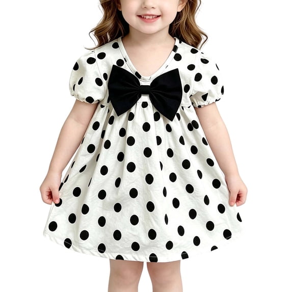 Zpanxa Girls Summer Dress Girl's Loose Casual Dress Floral Print V Neck Short Sleeve Dresses Black 6-12 Months