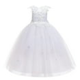 thumbnail image 1 of Zpanxa Girls Summer Dress Kids Dress Sleeveless Solid Color Exquisite Lace Mesh Princess Dress Birthday Party Fashion Show Piano Dress White 10 Years, 1 of 9