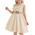 thumbnail image 1 of Zpanxa Girls Summer Dresses Girls Lace Embroidery Mesh Ruffle Short Sleeve Round Neck Princess Dress Beige 7 Years, 1 of 7