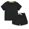 thumbnail image 1 of Zpanxa Girls Summer Outfits, Toddler Girl Sets, Toddler Kids Boys Girls Fashion Cute Solid Color Soft Short Sleeve Top Shorts Home Wear Suit Black A 7 Years, 1 of 4