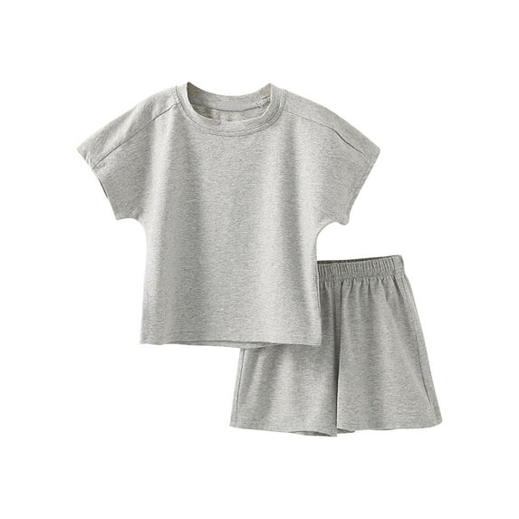 Zpanxa Girls Summer Outfits, Toddler Girl Sets, Toddler Kids Boys Girls Fashion Cute Solid Color Soft Short Sleeve Top Shorts Home Wear Suit Gray A 2 Years