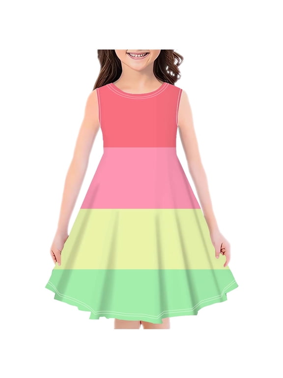 Girls Summer Sleeveless Polka Dot A-Line Dress, Kids Casual Round Neck Print Swing Sundress Red 4-5 Years