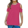 thumbnail image 1 of Zpanxa Girls Summer Top Girls Short Sleeve Crew Neck Cold Shoulder Cutout Casual Fashion Blouse Top Hot Pink 5 Years, 1 of 5