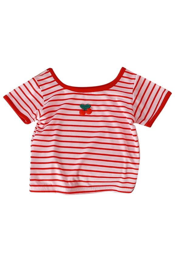 Girls Summer Top Girls Short Sleeve Crew Neck Ice Silk Fabric Versatile Basic Casual Tee Red 5 Years