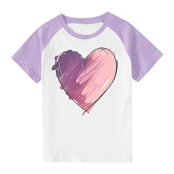 Zpanxa T Shirts for Girls Short Sleeve Crew Neck Multi Pattern Print Daily Casual Blouse 7 Years