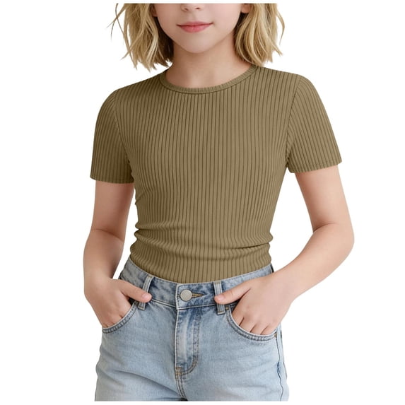 Zpanxa Kids Shirts for Girls Lightweight Crew Neck Pullover Tee Short Sleeve Soft Fabric Build 7 Years