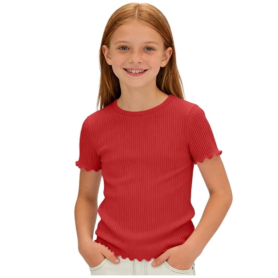 Zpanxa Kids Shirts for Girls Lightweight Crew Neck Pullover Tee Short Sleeve Soft Fabric Build 5 Years