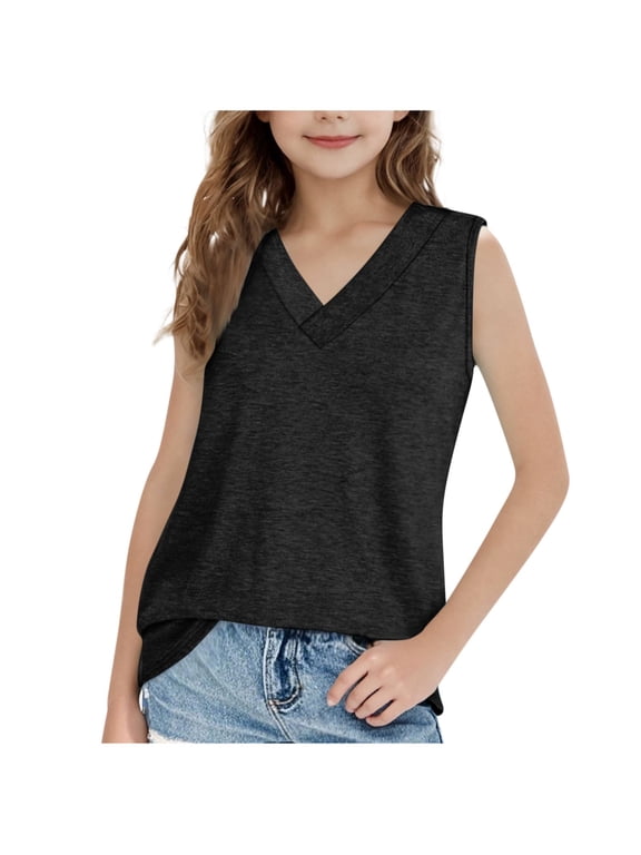 Tank Tops for GirlsV-Neck Slim Base Layer Camisoles with Sleeveless Versatile Leisure Athletic Build 5 Years