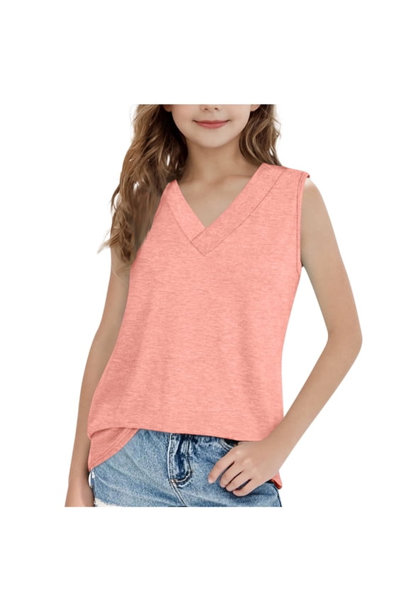 Girls Summer Top Girls and Toddlers' V-Neck Slim Base Layer Camisoles with Sleeveless Versatile Leisure Athletic Build Orange 5 Years