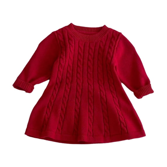 Zpanxa Girls Sweater Dress Toddler Girls' Long Sleeve Red Cable Knit Dress Crew Neck Winter Spring Holiday Casual Outfit