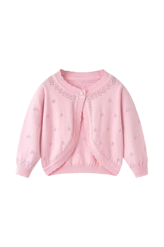Girls Sweaters Girls Pointelle Knit Cardigan Sweater Button Down Round Neck Long Sleeve Hollow Out Lightweight Summer Spring Fall Outerwear