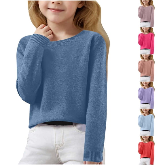 Zpanxa Girls Sweaters Girls V Neck Solid Soft Knit Pullover Sweater Slim Fit Long Sleeve Lightweight Casual Layering Tops