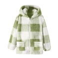 thumbnail image 1 of Zpanxa Girls Sweaters Kids Girls Fuzzy Fleece Plaid Hooded Open Front Cardigan Jacket Long Sleeve Warm Winter Check Pattern Outerwear Coat, 1 of 9