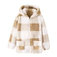 thumbnail image 1 of Zpanxa Girls Sweaters Kids Girls Fuzzy Fleece Plaid Hooded Open Front Cardigan Jacket Long Sleeve Warm Winter Check Pattern Outerwear Coat, 1 of 9