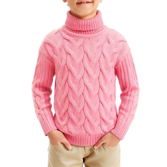 Zpanxa Girls Sweaters Kids Solid Color Cable Knit Turtleneck Sweater Long Sleeve Pullover Casual Warm Top School Fall Winter Daily Outfit