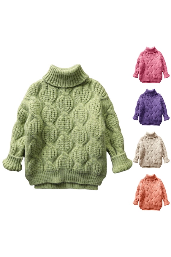 Girls Sweaters Kids Turtleneck Bubble Cable Knit Pullover Sweater Thick Warm Oversized Long Sleeve Winter Tops