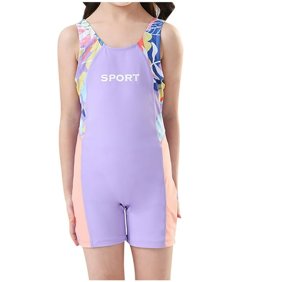 Zpanxa Girls Swimsuit Fashion Boys Summer Print Cute Jumpsuit Swimsuit Long Sleeve Long Swimsuit Purple 10 Years