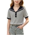 thumbnail image 1 of Zpanxa Girls T Shirts Collared Button Front Striped Short Sleeve Summer Casual Top, 1 of 6