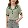 thumbnail image 1 of Zpanxa Girls T Shirts Collared Button Front Striped Short Sleeve Summer Casual Top, 1 of 6