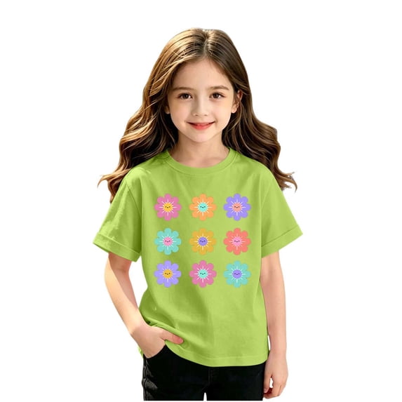 Zpanxa Girls T Shirts Grid Print Crew Neck Short Sleeve Summer Tee