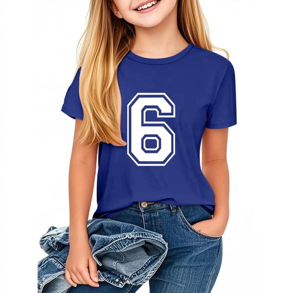 Zpanxa Girls T Shirts Kids Digital Printed Casual Round Neck Short Sleeve Shirt Men's and Women's Casual T-shirt Dark Blue 13-14 Years