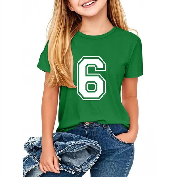 Zpanxa Girls T Shirts Kids Digital Printed Casual Round Neck Short Sleeve Shirt Men's and Women's Casual T-shirt Green 13-14 Years