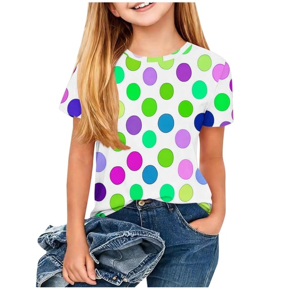Zpanxa Kids T Shirts Short Sleeve Round Neck Shirt with Bold Polka Dot Print Casual Summer Top