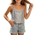 thumbnail image 1 of Zpanxa Girls Tank Tops Solid Sparkly Sequin Camisole Sleeveless Square Neck Polyester Sequin for Kids, 1 of 9