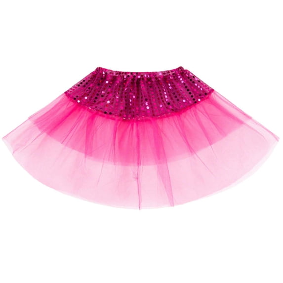 Zpanxa Girls Tutu Skirt Girls' Mesh Performance Dance Skirt with Elastic Waistband & Allover Sequin Trim, Stretch Stage Wear Fabric Hot Pink 2-8 Years
