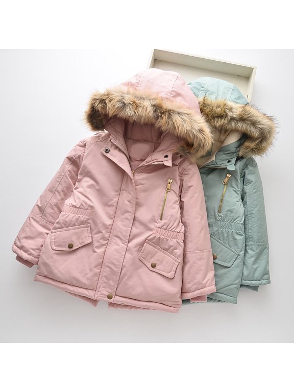 Girls Utility Jackets Kids Multi-Pocket Cargo Fleece Lined Hooded Mid Parka Coat Toddler Windproof Winter Ski Jacket