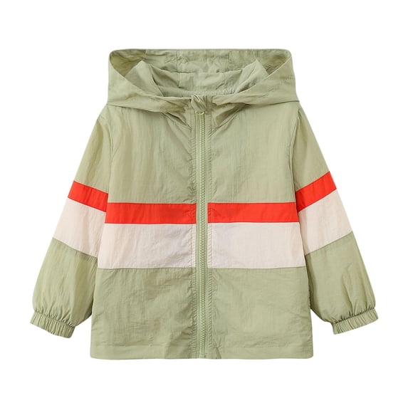 Zpanxa Girls Windbreaker Jackets Kids Color Block Stripe Hooded Light Windbreaker Girls Spring Fall Water Resistant Transition Jacket