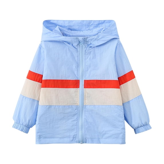 Zpanxa Girls Windbreaker Jackets Kids Color Block Stripe Hooded Light Windbreaker Girls Spring Fall Water Resistant Transition Jacket