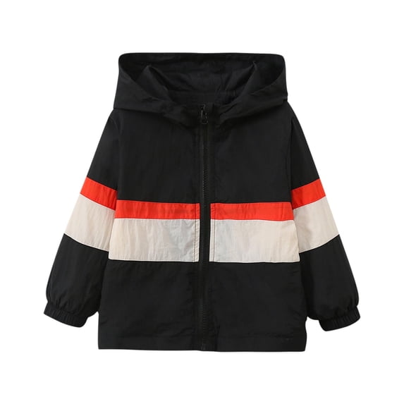 Zpanxa Girls Windbreaker Jackets Kids Color Block Stripe Hooded Light Windbreaker Girls Spring Fall Water Resistant Transition Jacket