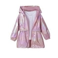 thumbnail image 1 of Zpanxa Girls Winter Coats Girls Iridescent Holographic Hooded Windbreaker Kids Drawstring Waist Shiny Lightweight Zip Up Jacket, 1 of 3