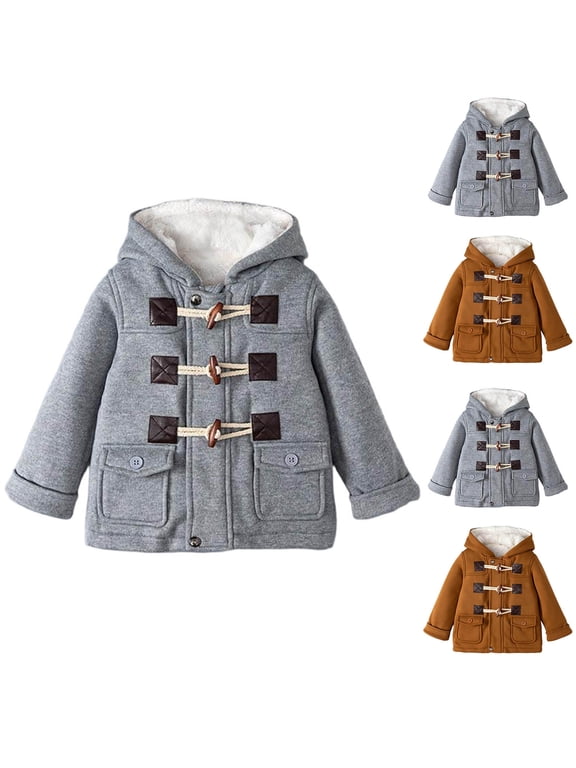 Girls Winter Coats Kids Wool Blend Toggle Button Hooded Duffle Coat Girls Mid-Length Sherpa Lined Warm Winter Overcoat