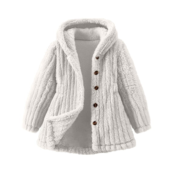 Zpanxa Girls Winter Jackets Kids Girls Fuzzy Fleece Hooded Cardigan Open Front Coat Long Sleeve Button Down Soft Warm Winter Outerwear Jacket