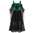 thumbnail image 1 of Zpanxa Halloween Costume Womens Gothic Witch Medieval Dress Plus Size Renaissance Cosplay Vintage Maxi Dress Long Sleeve Splicing Solid Retro Gown Button Irregular Dress Black Green L, 1 of 4