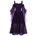 thumbnail image 1 of Zpanxa Halloween Costume Womens Gothic Witch Medieval Dress Plus Size Renaissance Cosplay Vintage Maxi Dress Long Sleeve Splicing Solid Retro Gown Button Irregular Dress Dark Purple XXL, 1 of 5