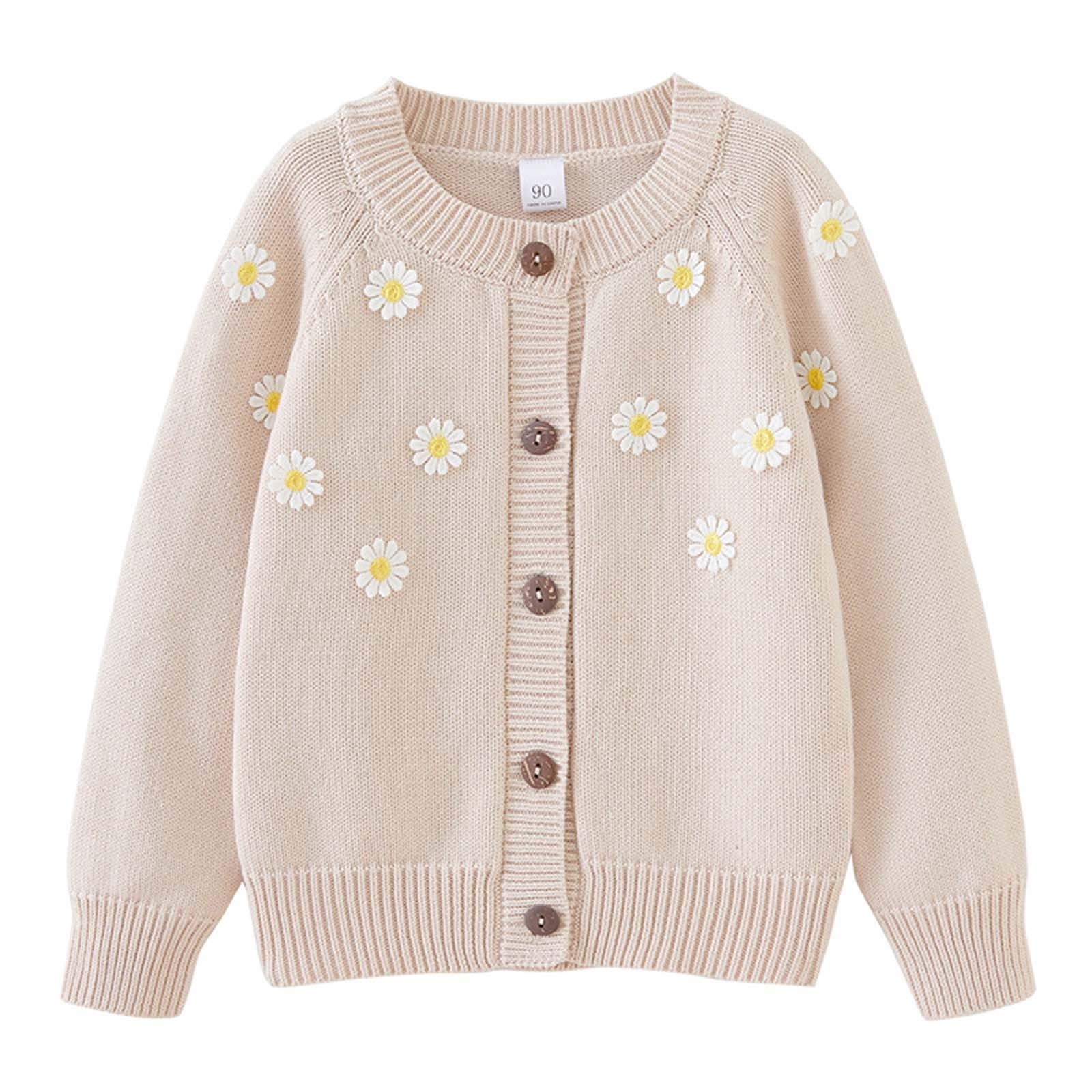 Zpanxa Hand Crochet Kids Cardigan Floral Embroidery Round Neck 