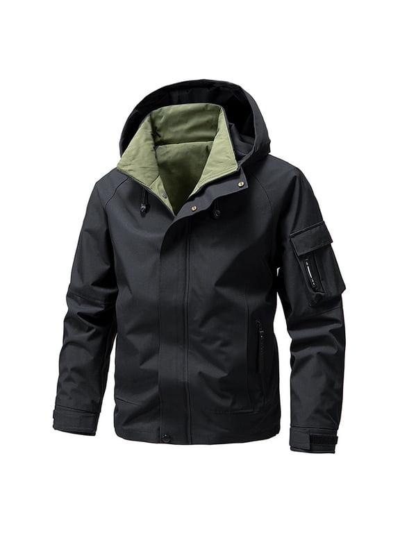 Heavy-Duty Waterproof Work Jacket Hooded Rugged Raincoat with Multiple Utility Pockets for All-Weather Outdoor Construction and High-Visibility Work Commute Black 4XL